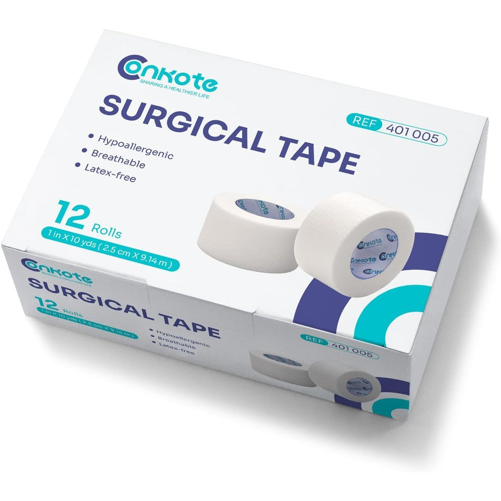Conkote Soft Paper Surgical Tape front view of twelve roll bulk pack