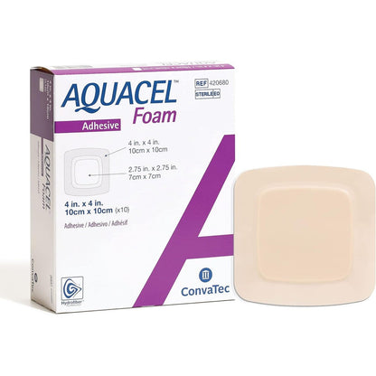 ConvaTec AQUACEL Foam Adhesive Wound Dressing front view of the medical packaging box.