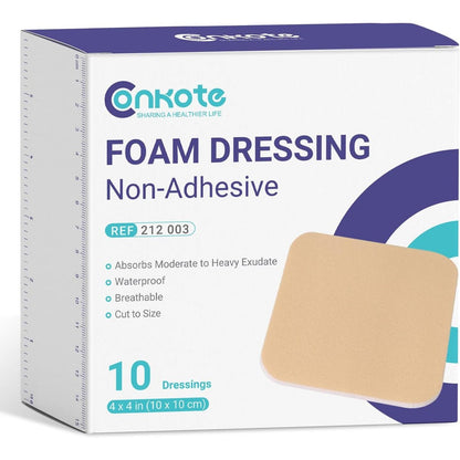 Conkote sterile non adhesive foam dressings front view of product packaging.