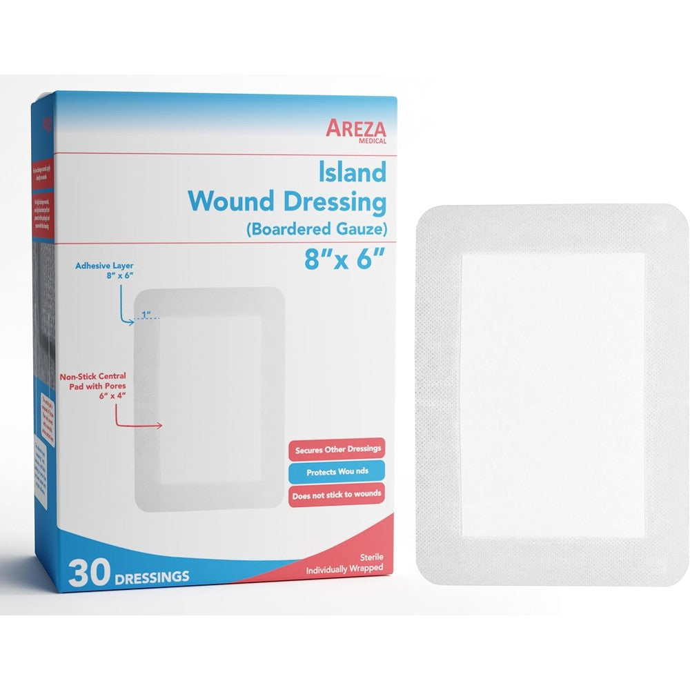 Areza Medical Bordered Gauze Island Wound Dressing box packaging front view