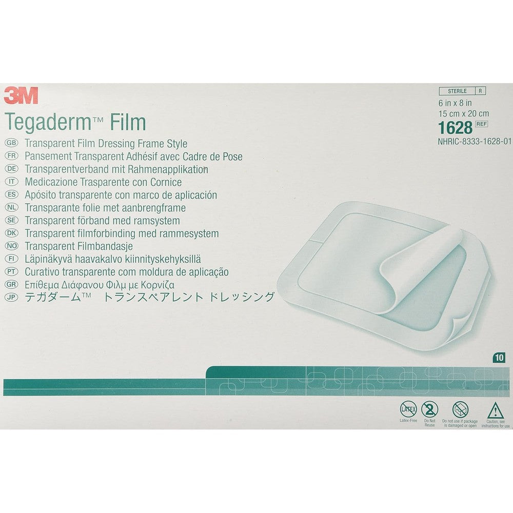3M Tegaderm Transparent Film Dressing 6 by 8 Inch 10 Count box front view for sterile wound care
