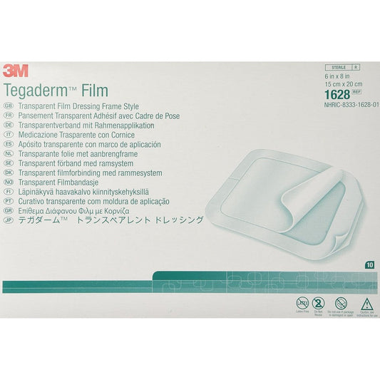 3M Tegaderm Transparent Film Dressing 6 by 8 Inch 10 Count box front view for sterile wound care