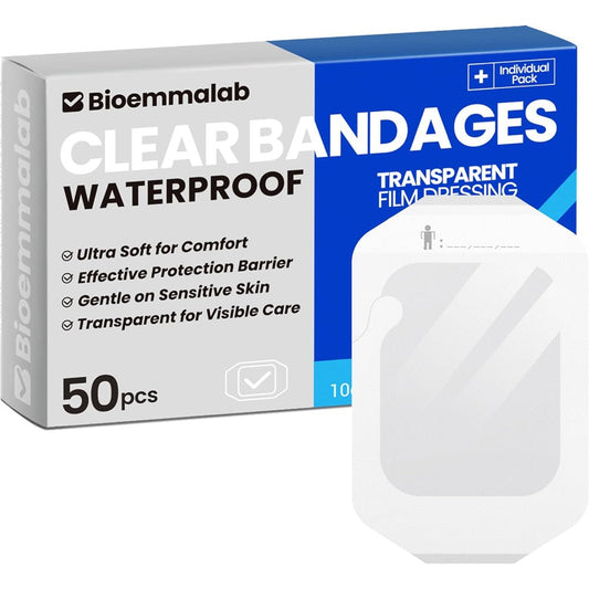 Bioemmalab large waterproof bandages front view pack for medical wound care.