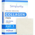 Simpurity collagen dressing pads five count box front view for advanced medical wound care.
