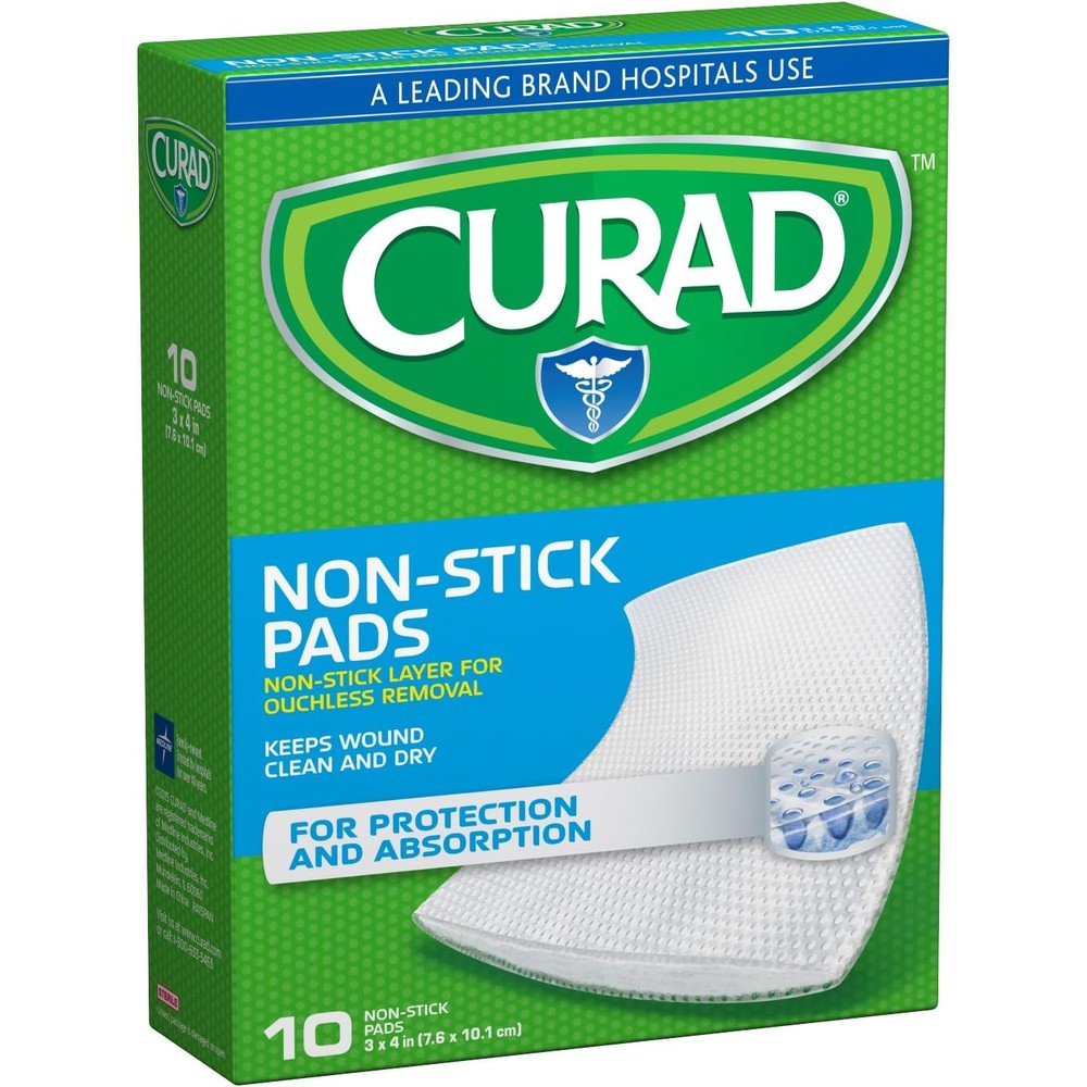 Curad Non Stick Pads sterile wound dressings front retail packaging view