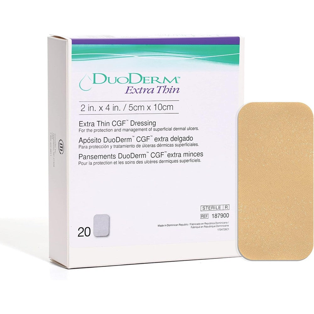 ConvaTec DuoDERM Extra Thin hydrocolloid wound dressing front packaging view