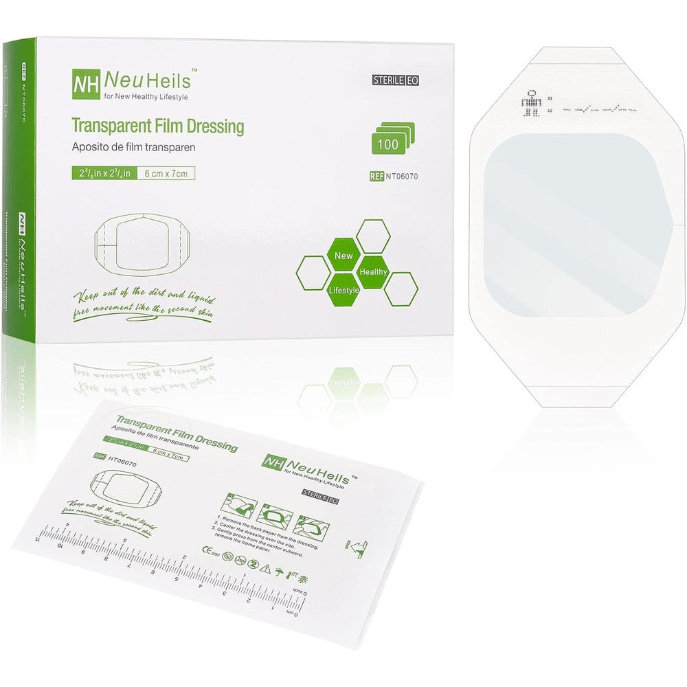 NeuHeils Transparent Film Dressing 100 pack box front view for waterproof wound protection