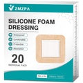 ZMZPA silicone foam dressing 4x4 front view of the packaging box and single sterile packet.