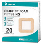 ZMZPA silicone foam dressing 4x4 front view of the packaging box and single sterile packet.