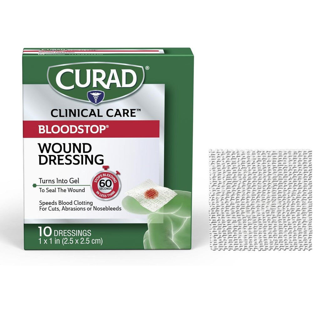 Curad BloodStop Hemostatic Gauze Wound Dressing front packaging view for first aid kits