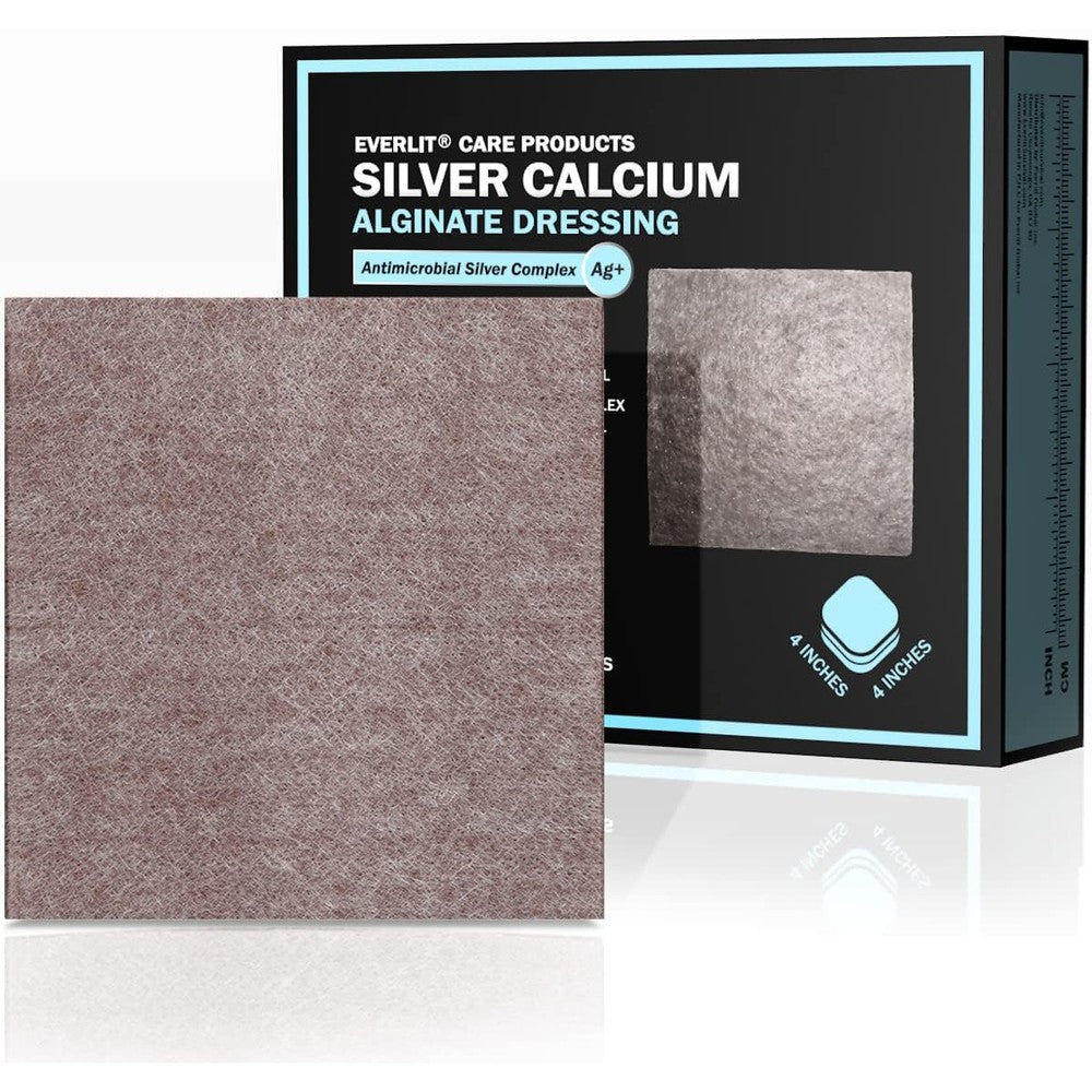 Everlit AG Silver Calcium Alginate Wound Dressing 10 pack front view showing sterile packaging