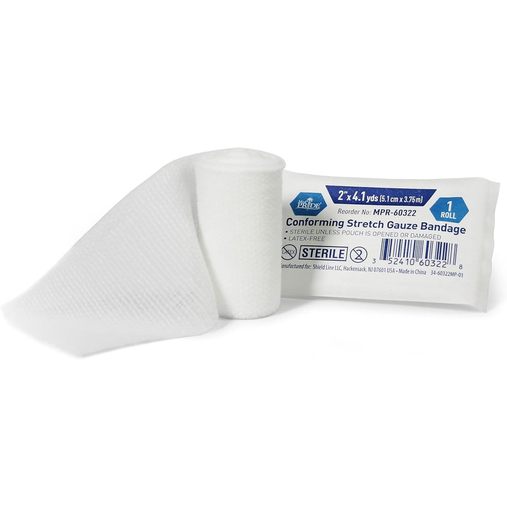 Med Pride 2 Inch Conforming Stretch Gauze Bandage front packaging view showing sterile 12 pack box