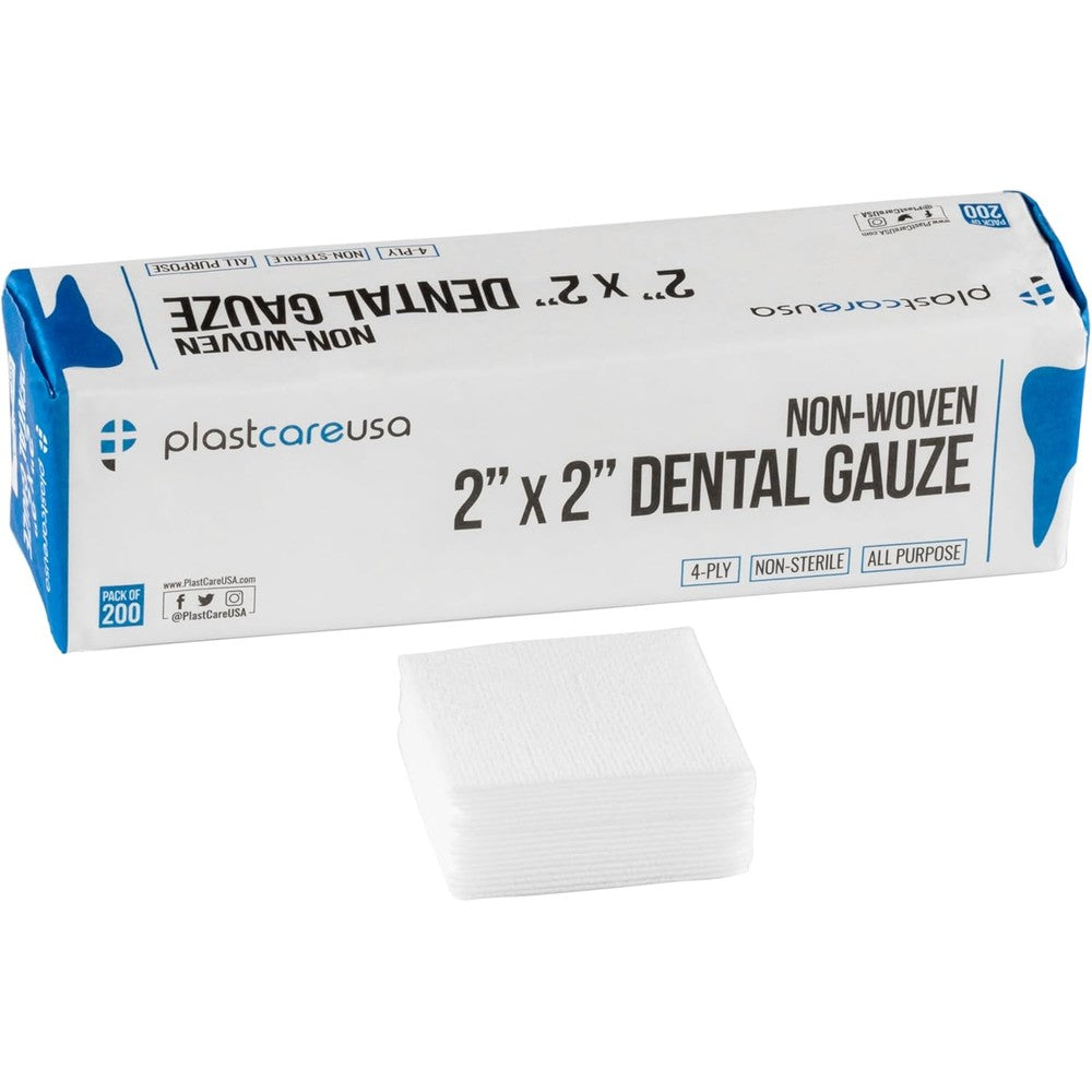 PlastCare USA non woven gauze pads front view packaging for first aid supplies.