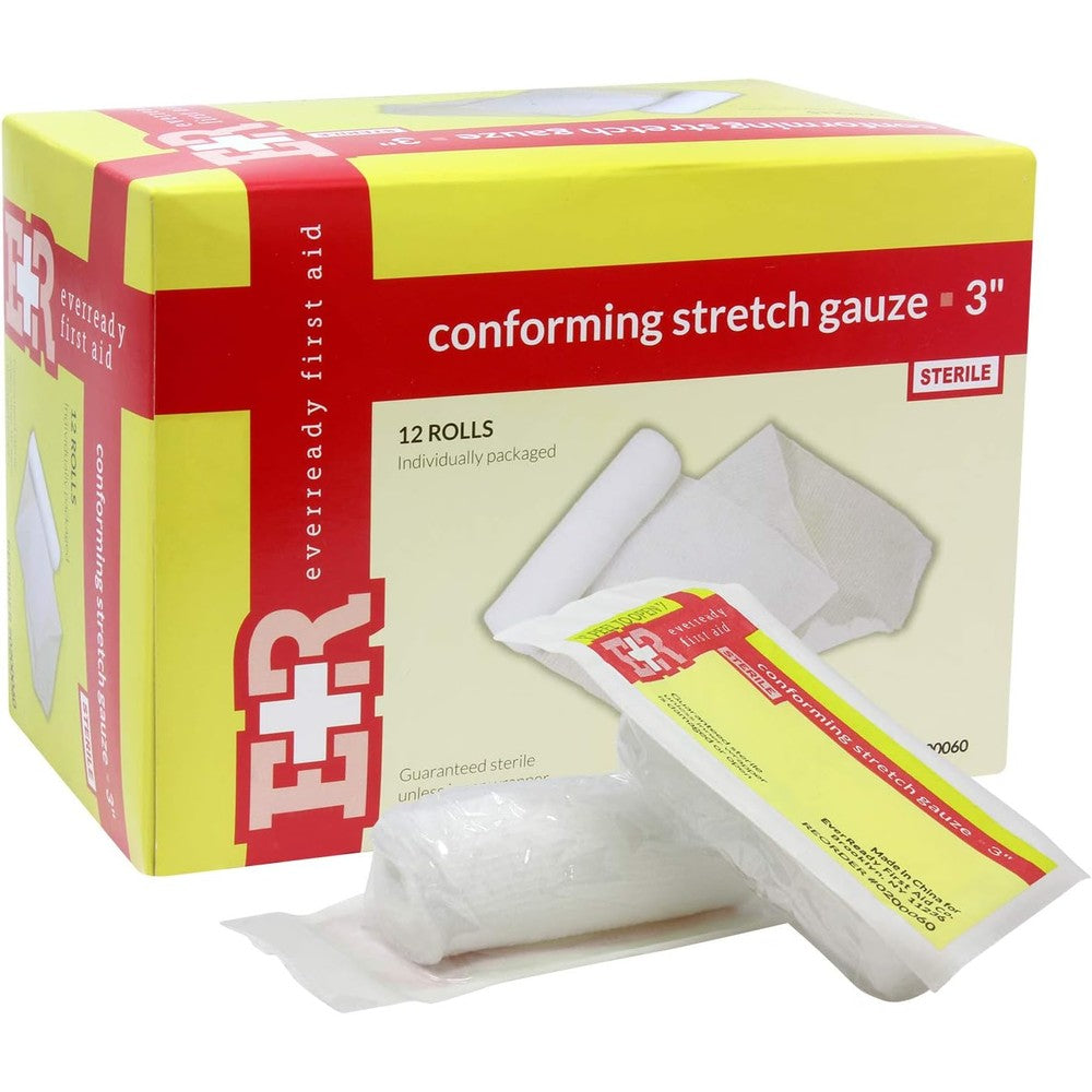 Ever Ready First Aid sterile conforming gauze roll bandage box of twelve front view
