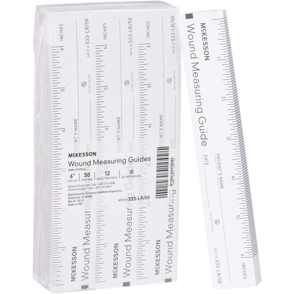 McKesson wound measuring guide ruler front view showing imperial and metric scales