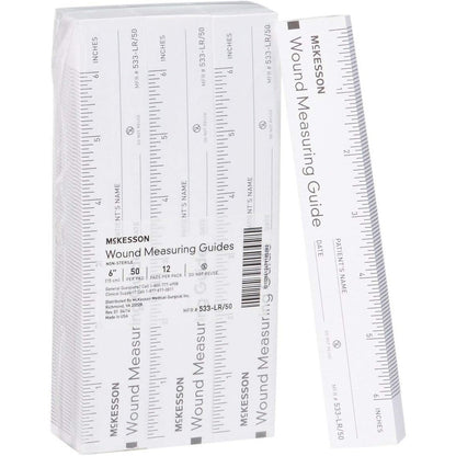 McKesson wound measuring guide ruler front view showing imperial and metric scales