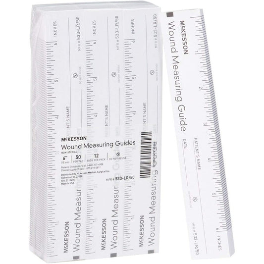 McKesson wound measuring guide ruler front view showing imperial and metric scales