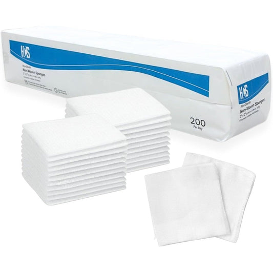American Health Service HCS non woven gauze pads front package view showcasing premium 200 count supply