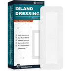 Ceeport Island Dressing Bordered Gauze 4x10 inch front view showing the box of twenty five individually packed sterile wound care pads.