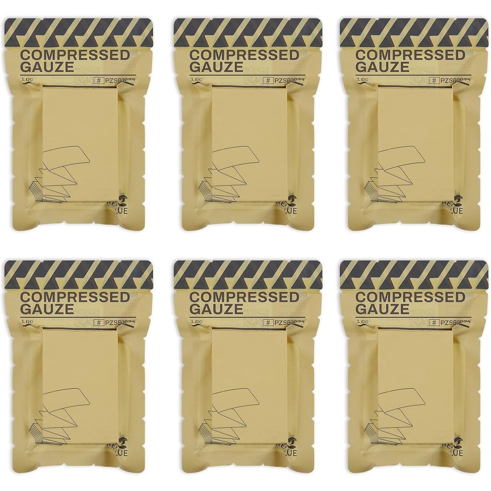 RHINO RESCUE sterile compressed gauze six pack front view of emergency vacuum packaging