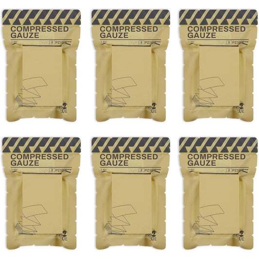 RHINO RESCUE sterile compressed gauze six pack front view of emergency vacuum packaging