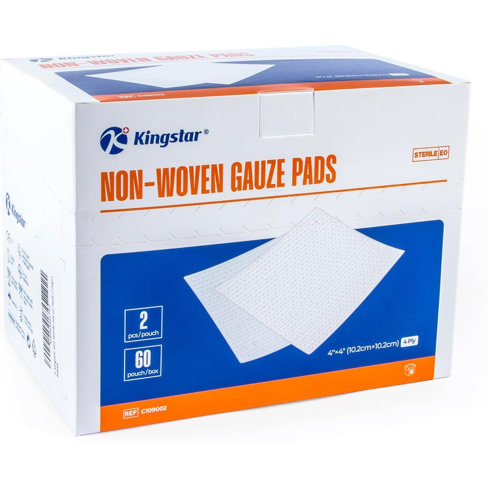 Kingstar Sterile Nonwoven Gauze Pads front view box packaging for wound care
