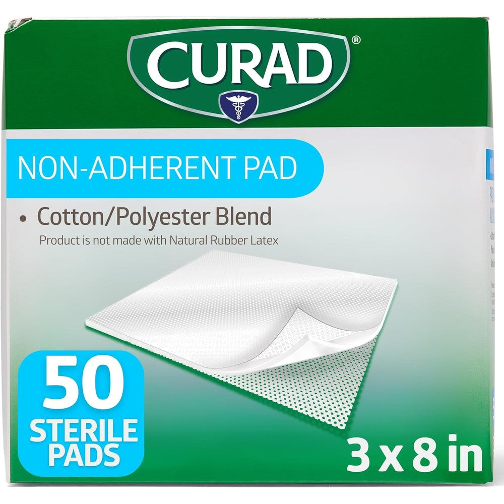 Curad sterile non adherent pad pack of fifty front packaging view