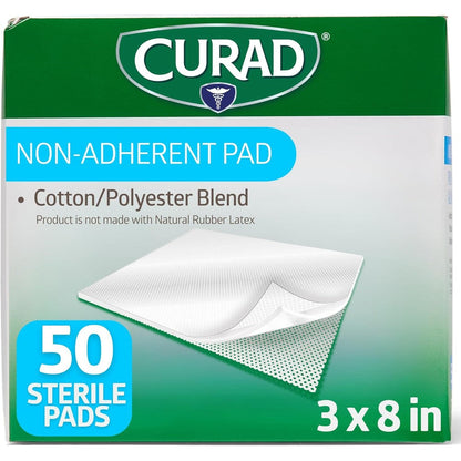 Curad sterile non adherent pad pack of fifty front packaging view