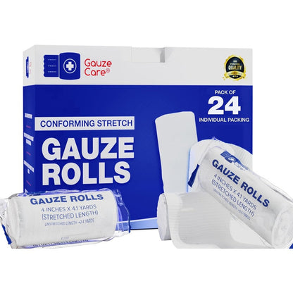 Gauze Care Conforming Stretch Bandage Rolls 24 pack front view packaging
