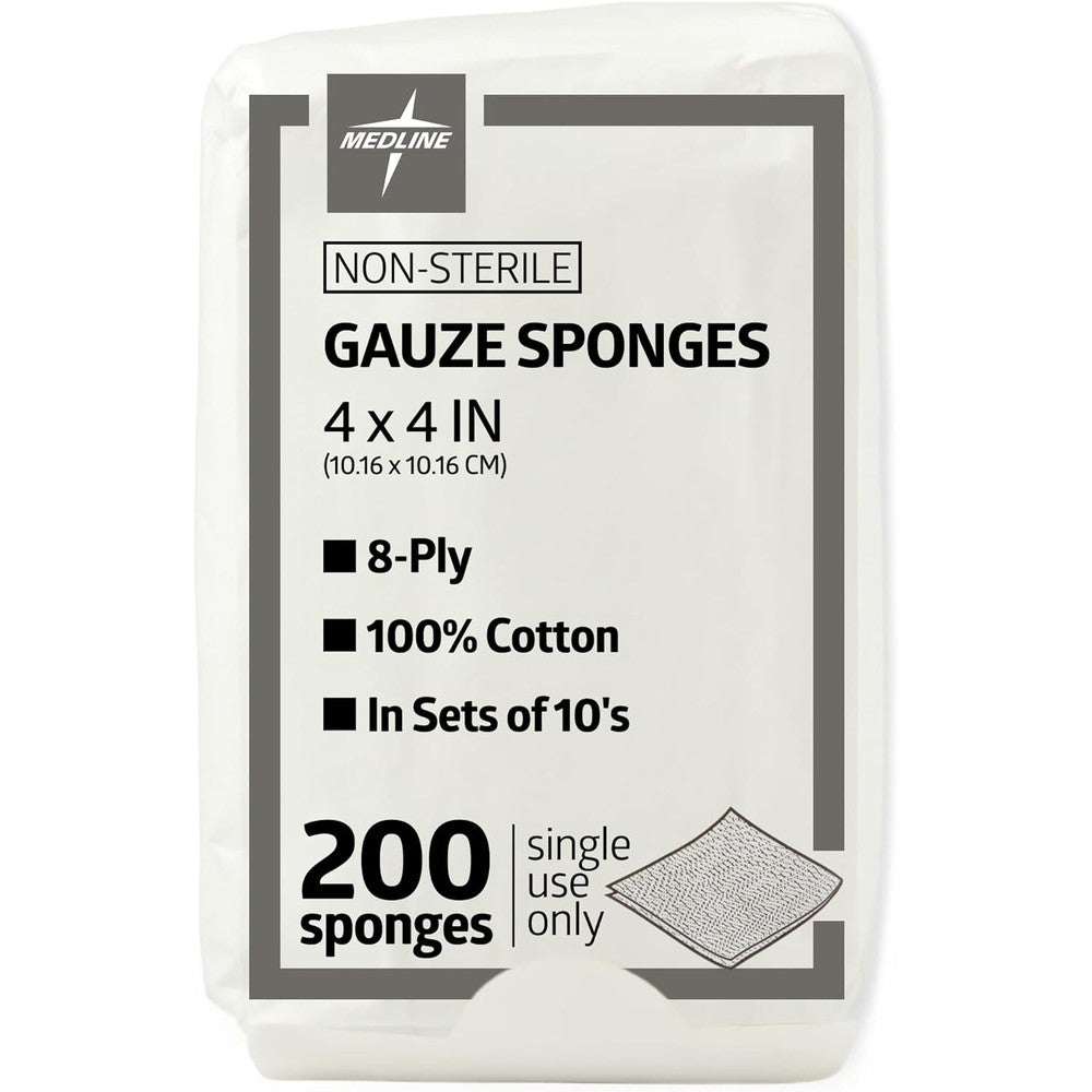 Medline Woven Cotton Gauze Sponges front view of first aid packaging