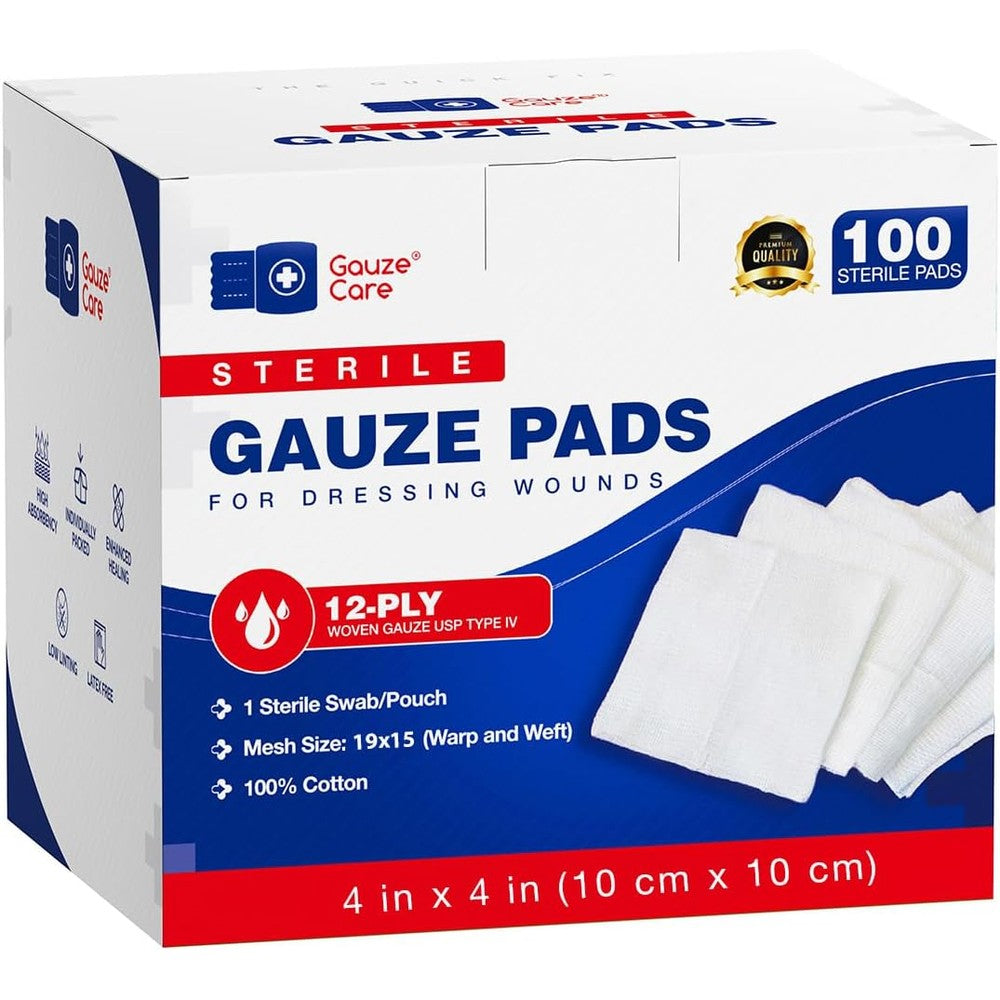 Gauze Care large sterile gauze pads front view packaging box for medical wound care