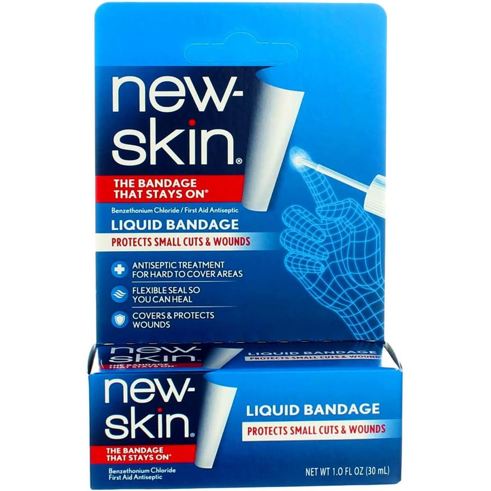 New-Skin Liquid Bandage front view of packaging box showing five pack volume