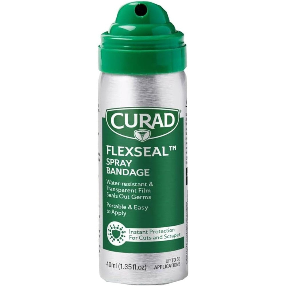 Curad FlexSeal Spray Bandage front view of aerosol can for liquid wound care