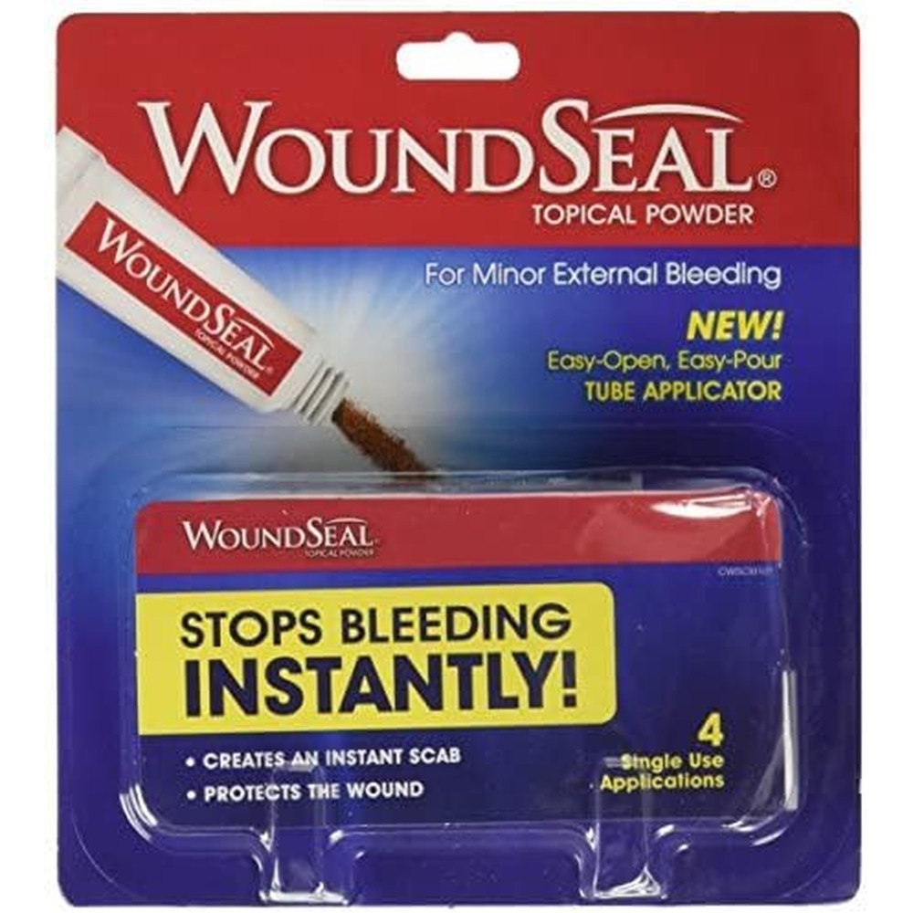 WoundSeal Topical Powder front view package of first aid bleeding control tubes