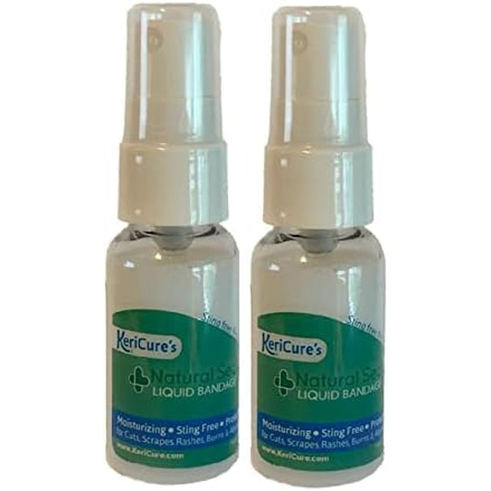 KeriCure Natural Seal Invisible Liquid Bandage front view of two pack spray bottles for first aid wound care