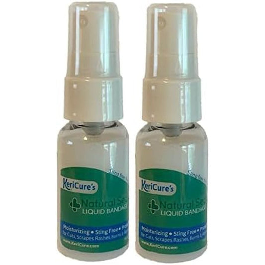 KeriCure Natural Seal Invisible Liquid Bandage front view of two pack spray bottles for first aid wound care