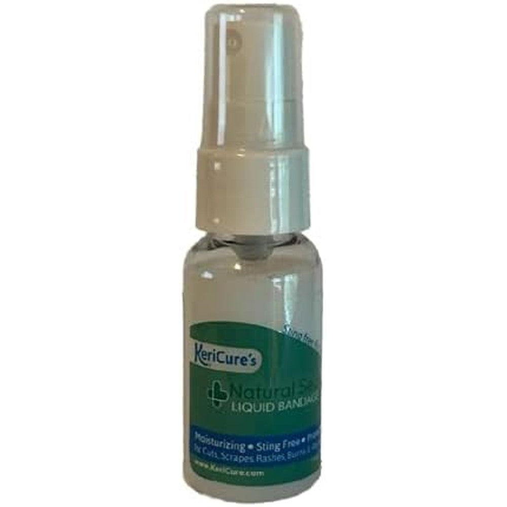 KeriCure Natural Seal Liquid Bandage Spray front view of the one ounce first aid bottle.