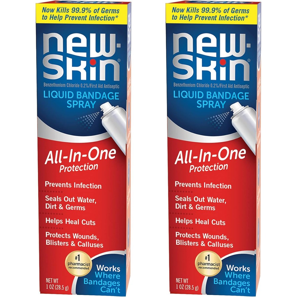 New-Skin Liquid Bandage Spray front view pack of two bottles for first aid wound care.