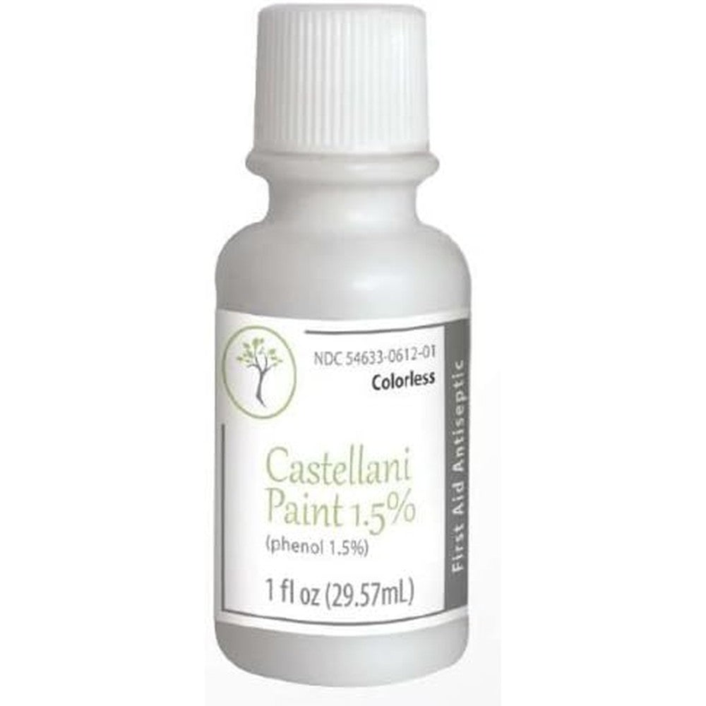 Castellani Paint Phenol 1.5% Modified Colorless Antiseptic 1 Ounce bottle front view for first aid infection prevention.