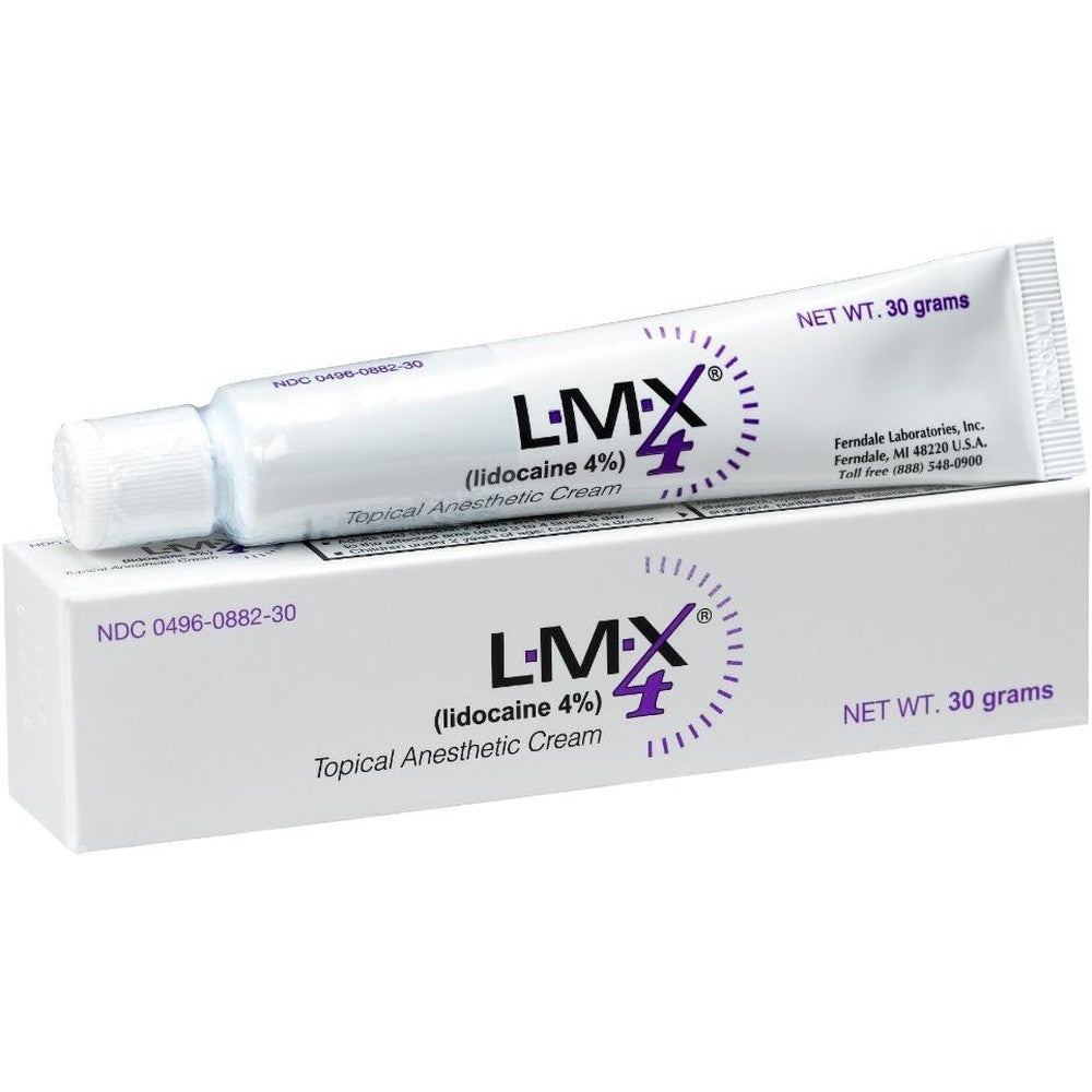 L.M.X.4 Lidocaine 4% Pain Relief Cream 30g tube front view for topical numbing.