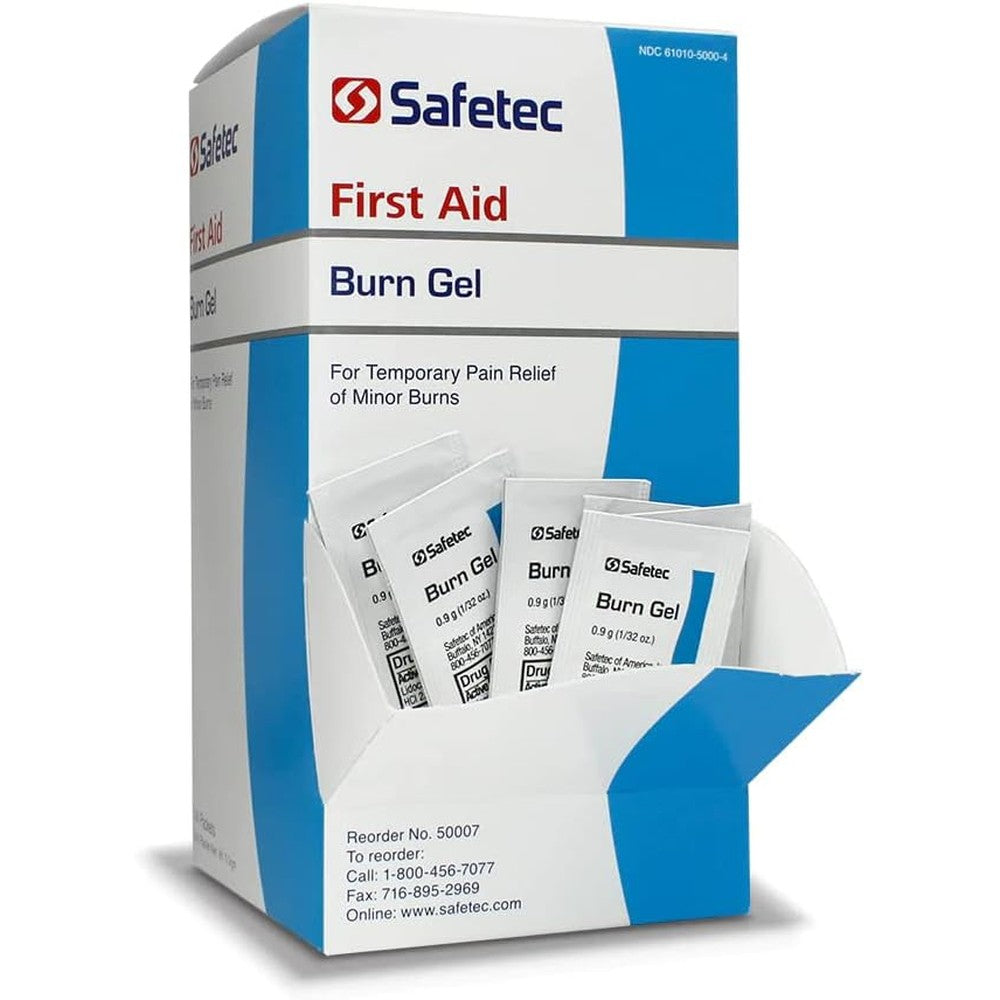 Safetec Burn Gel 144 count box front view for first aid kits