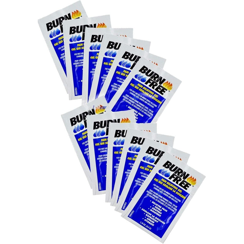 STUBDL Burn Free Pain Relieving Gel single use packets front view for first aid kits.