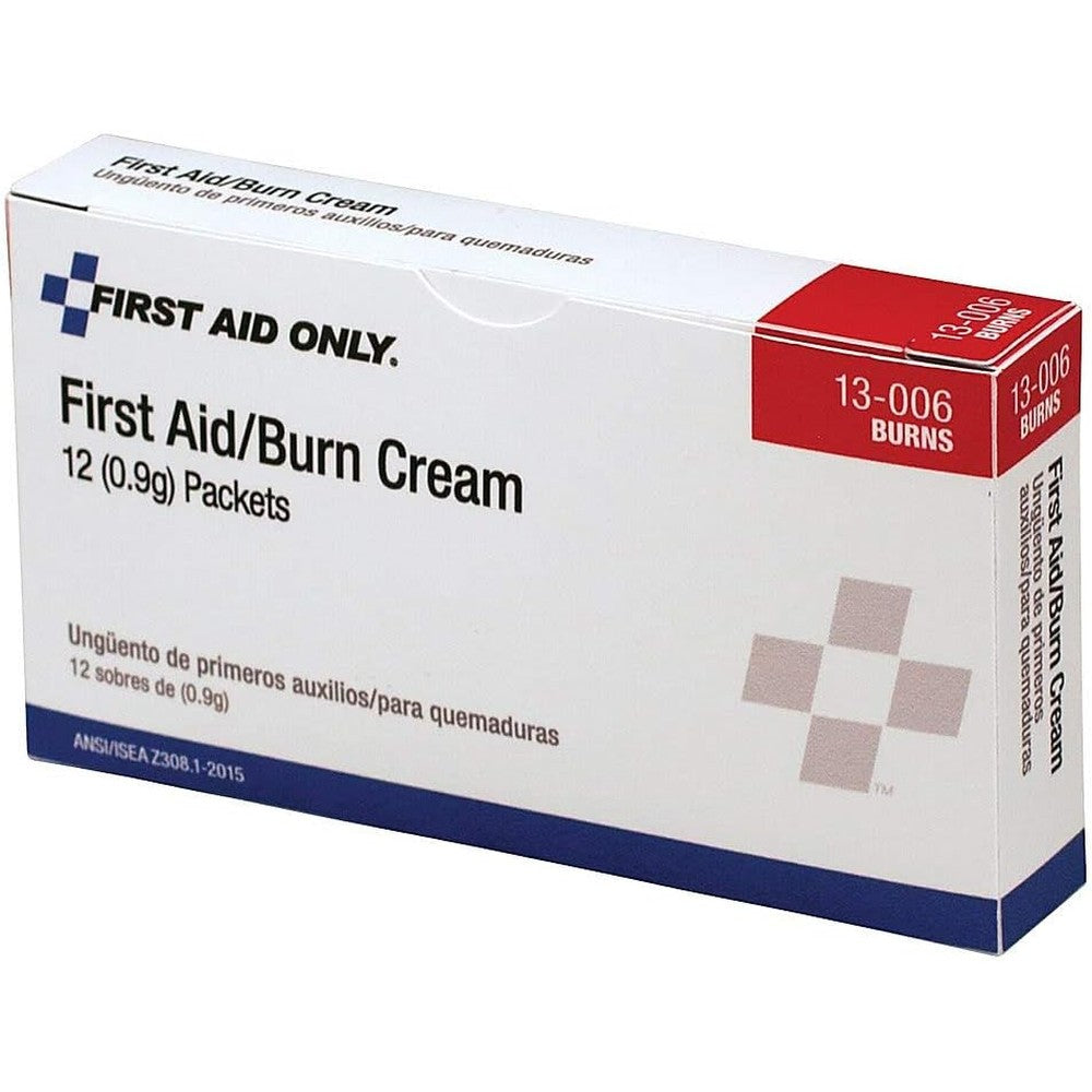 First Aid Only PhysiciansCare burn cream packets 12 count box front view for first aid kit refills.