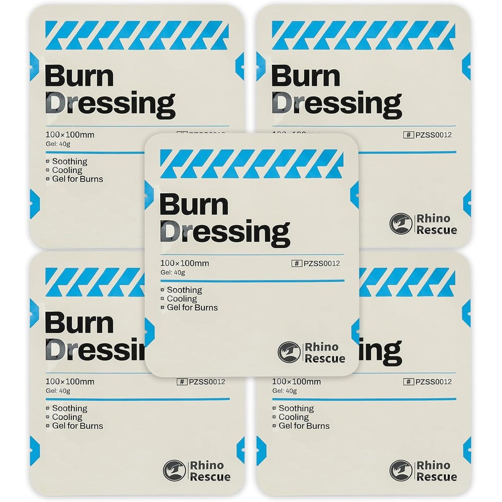 Rhino Rescue 5 Pack Burn Dressing front view showing sterile individual packaging.