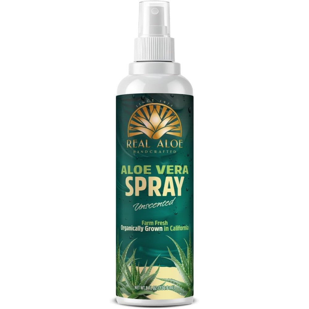 Real Aloe Aloe Vera Spray 8 Fluid Ounce front view authentic organic skincare mist.