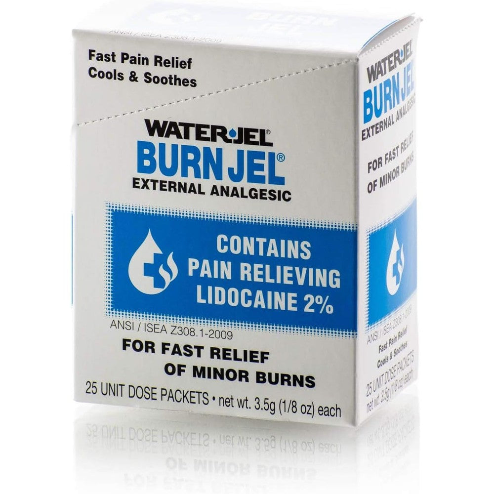Water-Jel 53389M Burn Jel 25 pack dispenser box front view for first aid kits.