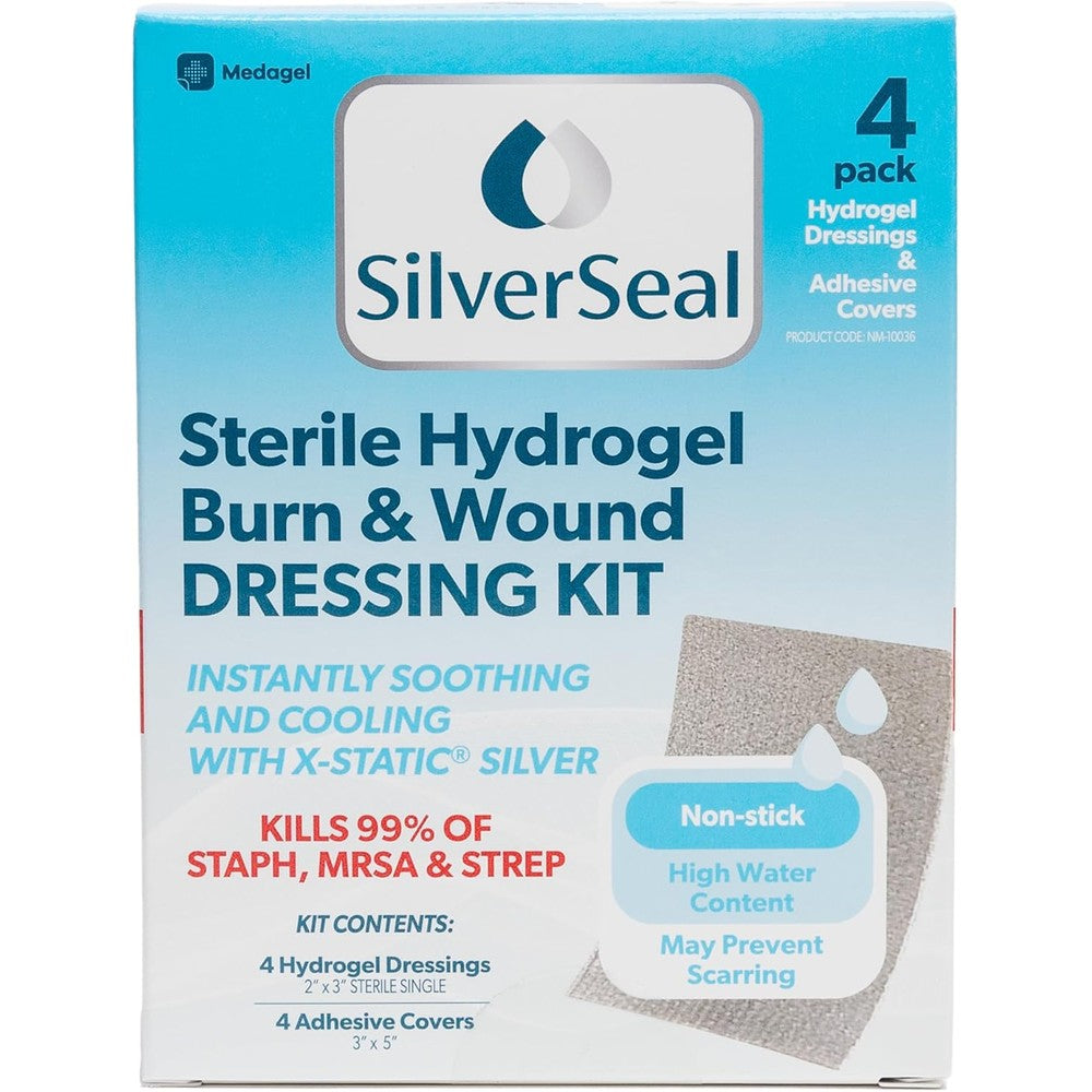 Medagel SilverSeal Hydrogel Burn and Wound Dressing Kit front view for infection protection.