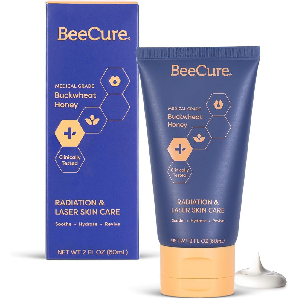 BeeCure Radiation Relief and Laser Burn Cream tube front view for post-procedure care.
