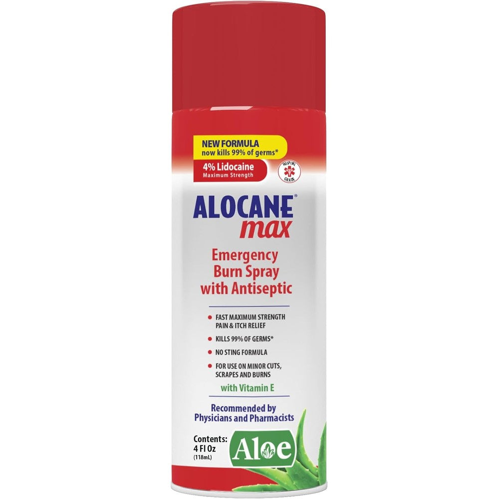 Alocane Emergency Burn Spray 4 fluid ounce front view for fast pain relief.