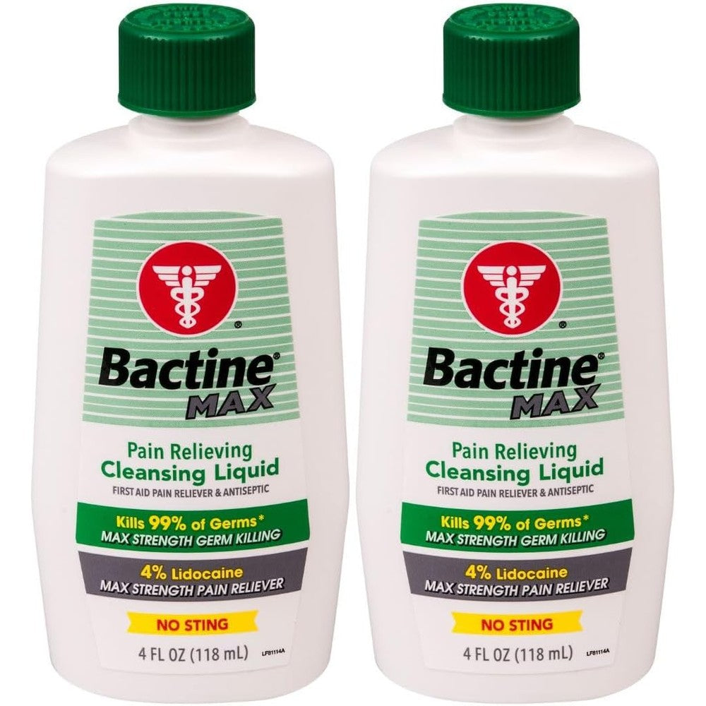 Bactine Max Pain Relieving Cleansing Liquid 2 pack front view for first aid